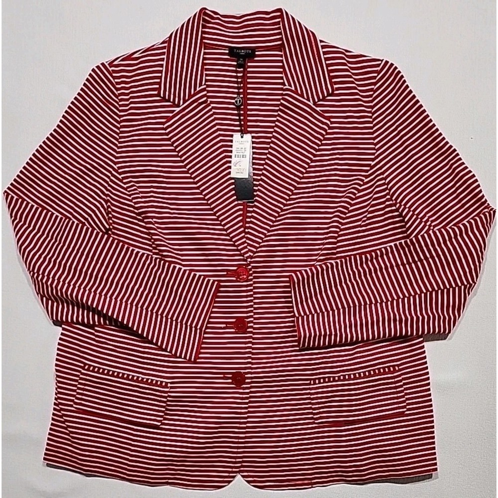 NWT Talbots Red White Nautical Striped Knit Jacket Blazer Christmas Holidays 1X